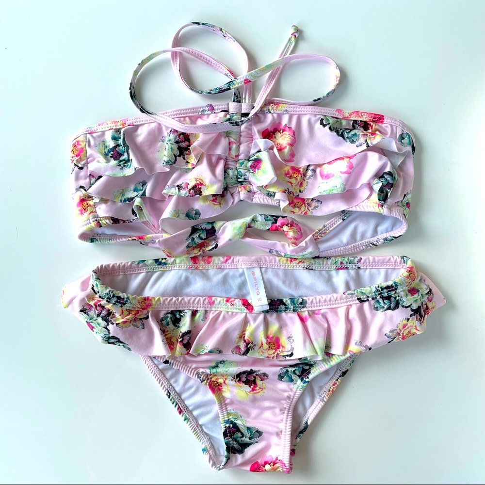 PilyQ Girls Ruffle Bikini Set size 10